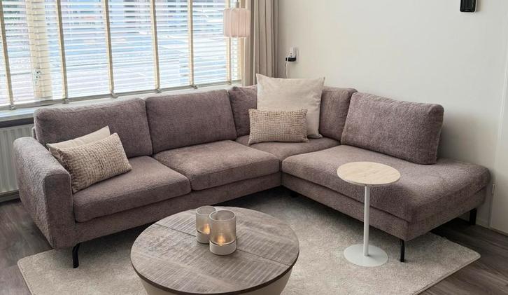 Hoekbank Taupe 250x195, Huis en Inrichting, Banken | Complete zithoeken, Zo goed als nieuw, Metaal, Stof, Ophalen