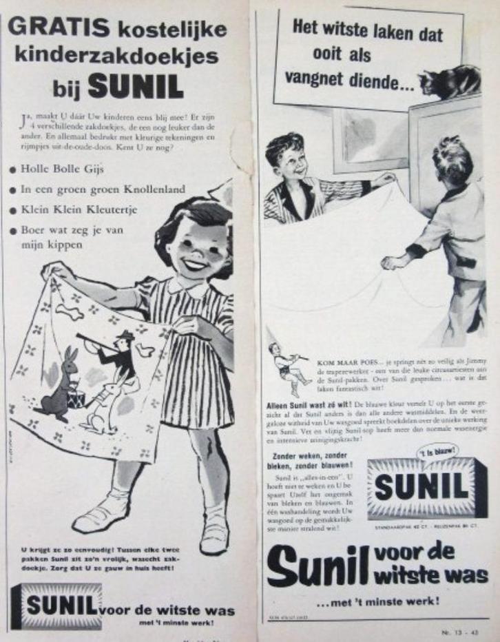 18 vintage advertenties reclames Sunil wasmiddel 1957-69, Verzamelen, Merken en Reclamevoorwerpen, Gebruikt, Overige typen, Verzenden