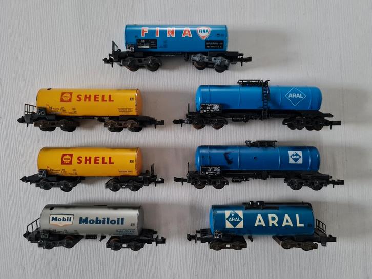 7 N-spoor 4-assige ketelwagons, Hobby en Vrije tijd, Modeltreinen | N-Spoor, Gebruikt, Wagon, Gelijkstroom, Ophalen of Verzenden