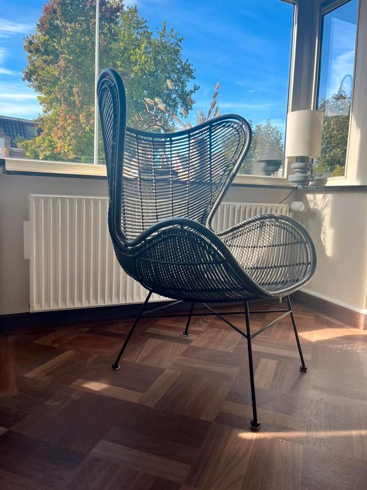 HK Living Egg Chair, Huis en Inrichting, Stoelen, Zo goed als nieuw, Eén, Riet of Rotan, Zwart, Ophalen
