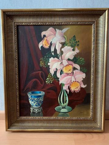 Klassiek Stilleven Schilderij met Gouden Lijst beschikbaar voor biedingen