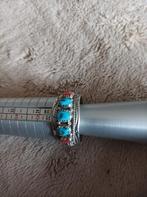 Zilveren ring met turquoise en bloed koraal maat 25.3 mm, Sieraden, Tassen en Uiterlijk, Ringen, 20 of groter, Nieuw, Ophalen of Verzenden