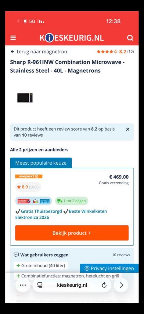 Sharp Combimagnetron - Gebruikt, Witgoed en Apparatuur, Magnetrons, Gebruikt, Inbouw, Combimagnetron, 45 tot 60 cm, Grill, Draaiplateau