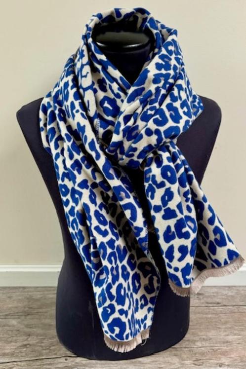 Warme donkerblauwe sjaal met taupe, Kleding | Dames, Mutsen, Sjaals en Handschoenen, Nieuw, Sjaal, Verzenden