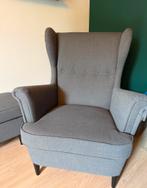 STRANDMON Fauteuil en voetenbank, Nordvalla donkergrijs, Huis en Inrichting, Ophalen, Zo goed als nieuw, 75 tot 100 cm, 50 tot 75 cm