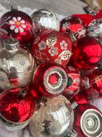 20 Glazen oude kerstballen rood / zilver, Diversen, Kerst, Ophalen of Verzenden, Zo goed als nieuw