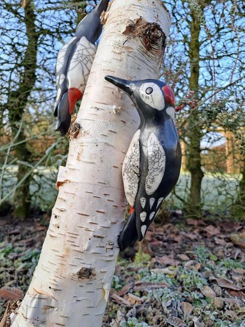 grote bonte specht keramiek raku vogel, Antiek en Kunst, Kunst | Beelden en Houtsnijwerken, Ophalen of Verzenden