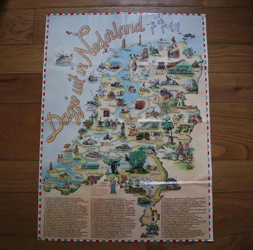 Oude poster dagje uit in nederland Libelle landkaart, Boeken, Atlassen en Landkaarten, Gelezen, Landkaart, Nederland, 1800 tot 2000