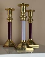 Messing set vintage kandelaren bordeaux rood lila goud, Ophalen of Verzenden, Koper of Brons