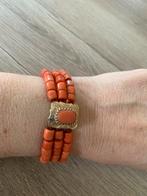 Antieke gouden armband met bloedkoralen 3 strengs 14k goud, Verzenden, Goud, Armband