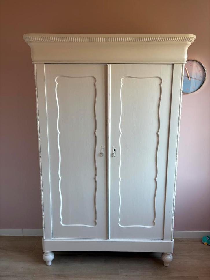 Biedermeier Meidenkast - Wit - Brocante, Huis en Inrichting, Kasten | Kledingkasten, Gebruikt, 150 tot 200 cm, 100 tot 150 cm
