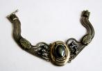 Prachtige Antieke zilveren armband met grote git edelsteen, Ophalen, Zilver, Armband, Met edelsteen