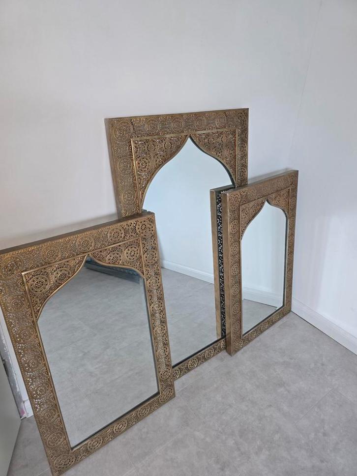 3 Oosterse Gouden Spiegels, Huis en Inrichting, Woonaccessoires | Spiegels, Ophalen of Verzenden