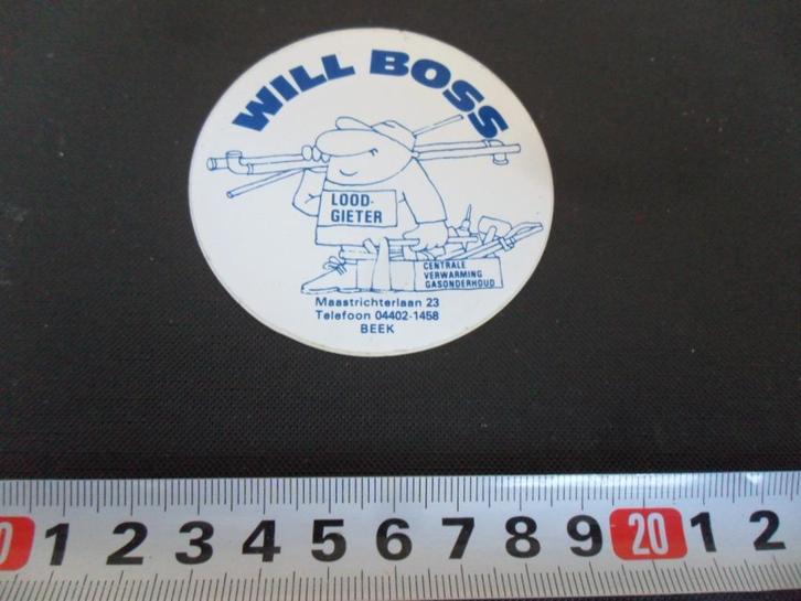 sticker Beek WILL BOSS  Loodgieter Maastrichterlaan 23, Verzamelen, Stickers, Zo goed als nieuw, Bedrijf of Vereniging, Ophalen