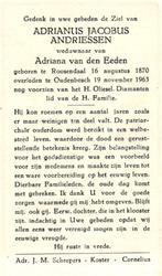 Andriessen Adrianus Jacobus 1870 Roosndaal-1963 Oudenbosch, Verzamelen, Bidprentjes en Rouwkaarten, Ophalen of Verzenden, Bidprentje