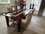 Eetkamer tafel 220 x 100 (Kers) met stoelen, Huis en Inrichting, Complete eetkamers, Ophalen, Zo goed als nieuw, Strak, modern, past in vele interieurs.
