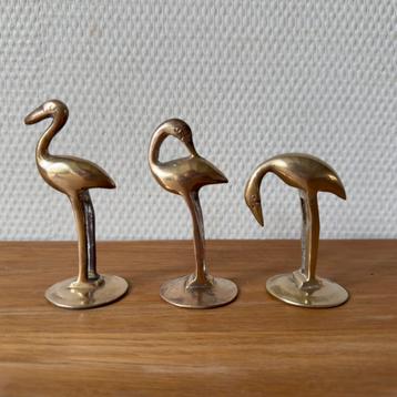 3 Vintage Messing Miniatuur Flamingo Beeldjes, Letterbak beschikbaar voor biedingen