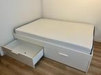 BRIMNES Bedframe met opberglades, wit/Luröy, 140x200 cm, Ophalen, Gebruikt, Modern/Scandinavisch design, Wit
