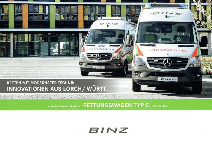 Folder Binz - Mercedes Sprinter Rettungswagen Typ C (2015), Boeken, Auto's | Folders en Tijdschriften, Zo goed als nieuw, Mercedes