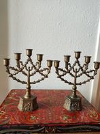 Twee mooie kleine oude 5-armige koperen/messing kandelaars, Antiek en Kunst, Verzenden, Koper of Brons