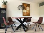 UNIEKE KANS! Goossens ronde eettafel + 4 leren  stoelen, Huis en Inrichting, Tafels | Eettafels, Ophalen, 100 tot 150 cm, Rond