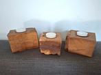 Houten Theelichthouders - Set van 3, Gebruikt, Bruin, Ophalen of Verzenden, Hout