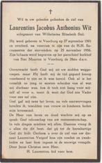 Laurentius J.A. Wit 1901 + 1956 Voorburg, 55 jaar, Verzamelen, Bidprentjes en Rouwkaarten, Verzenden, Bidprentje