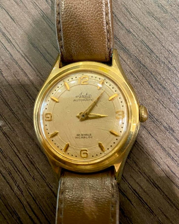 Vintage Arotos horloge- automaat, Sieraden, Tassen en Uiterlijk, Horloges | Antiek, Polshorloge, Overige merken, Staal, 1930 tot 1960