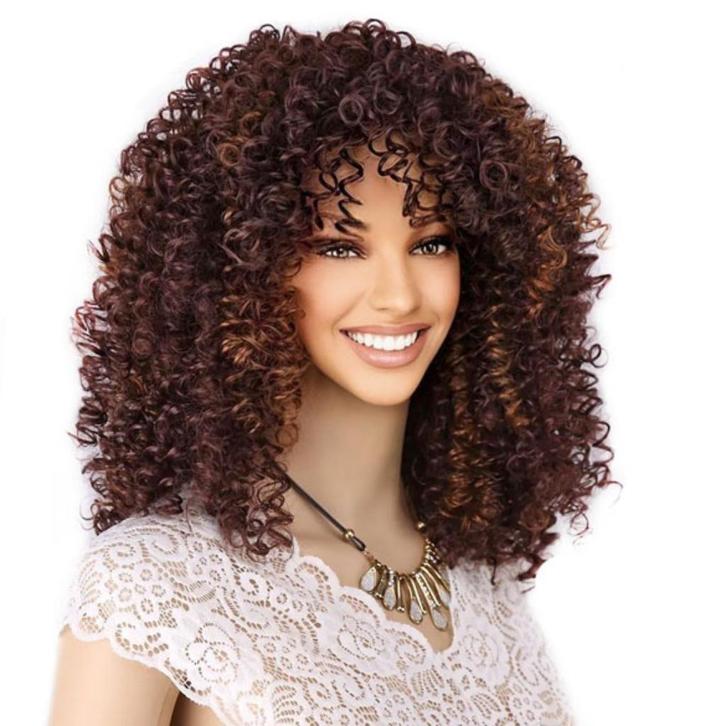 Pruik schouderlang haar in bruinmix met spiraalkrullen, Sieraden, Tassen en Uiterlijk, Uiterlijk | Haarverzorging, Nieuw, Pruik of Haarverlenging