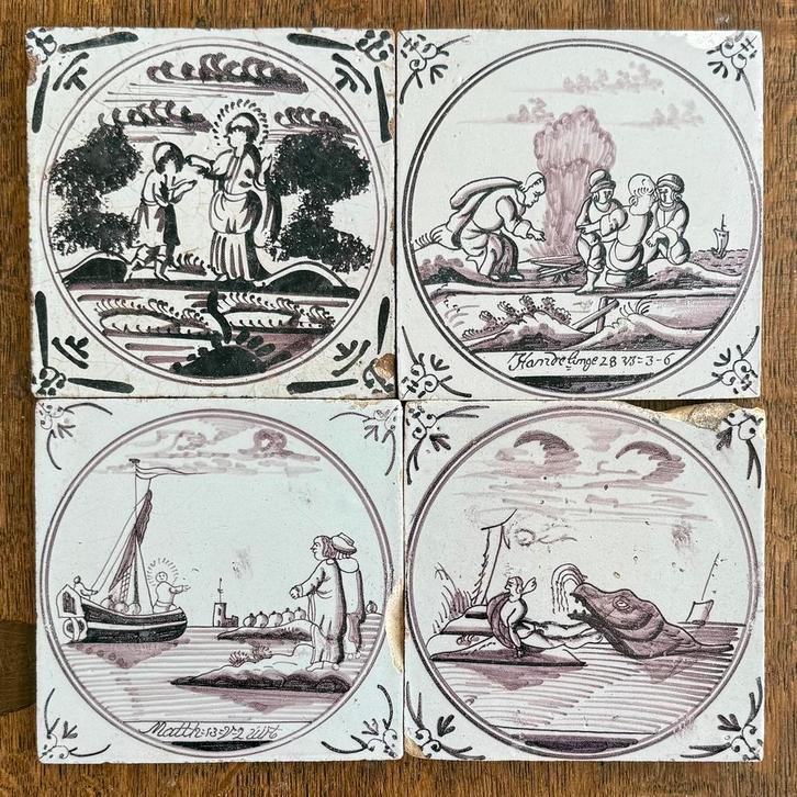 Antieke bijbel tegels - 18e eeuws, Antiek en Kunst, Antiek | Wandborden en Tegels, Ophalen of Verzenden