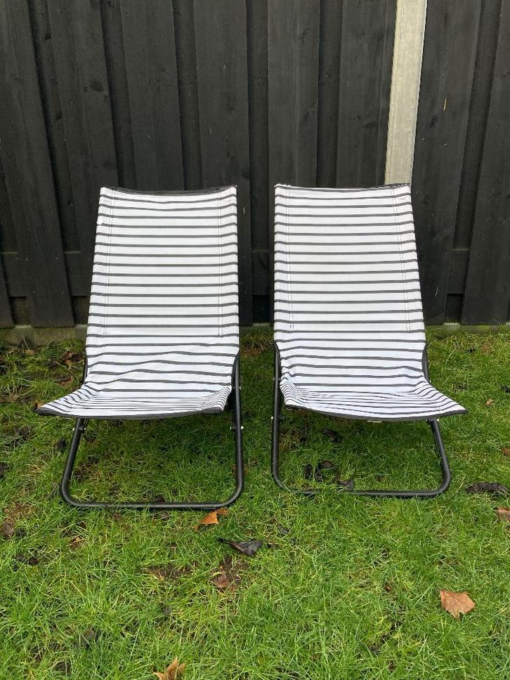 Strand-/tuinstoeltjes inklapbaar (wit/blauw), Tuin en Terras, Tuinstoelen, Zo goed als nieuw, Inklapbaar, Ophalen