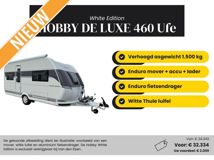 Hobby De Luxe 460 UFE White Edition Actiepakket, Caravans en Kamperen, Caravans, Bedrijf, tot en met 4, 1000 - 1250 kg, Rondzit