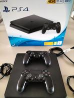 PlayStation 4 type slim met 2 controllers en doos, Ophalen of Verzenden, Zo goed als nieuw, Met 2 controllers