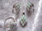 Prachtige 3-delige Zilver Set met Opaal - Hanger - Ring - Oo, Verzenden, Zilver, Oorbellen, Met edelsteen