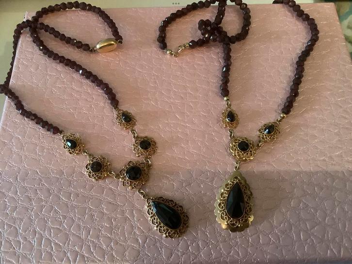 Antieke gouden ketting kettingen edelsteen Granaat 14/18 kar, Sieraden, Tassen en Uiterlijk, Kettingen, Zo goed als nieuw, Goud