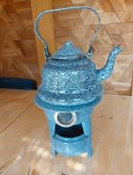 Brocante grijs gewolkte emaille petroleum stel met theepot, Antiek en Kunst, Antiek | Emaille, Ophalen