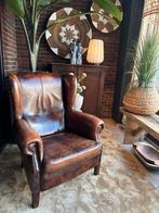 Klassieke Schapenleren Oorfauteuil, DNG, Gebruikt, 100 tot 125 cm, Leer