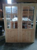 Dubbele tuindeuren vuren.  Met dubbel glas,  kozijn en slot, Ophalen, 120 cm of meer, Nieuw, 200 tot 215 cm