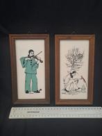 2 vintage Pierrot clown porcelain wall tiles wood frames 20, Ophalen of Verzenden