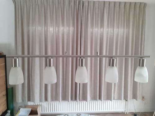 Hanglamp met 5 lichtpunten., Huis en Inrichting, Lampen | Hanglampen, Zo goed als nieuw, 75 cm of meer, Glas, Metaal, Ophalen of Verzenden