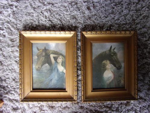 2X LIJST JR30 ART DECO + PRENT/LITHO MEISJE MET PAARD/ZELDZA, Antiek en Kunst, Antiek | Woonaccessoires, Ophalen