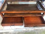 Salontafel wengé hout met glasplaat en 2 laden, Ophalen, Gebruikt