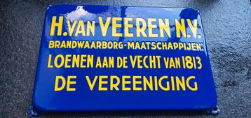 Net emaille bord  H.van Veeren brandwaarborg Loenen ad Vecht beschikbaar voor biedingen