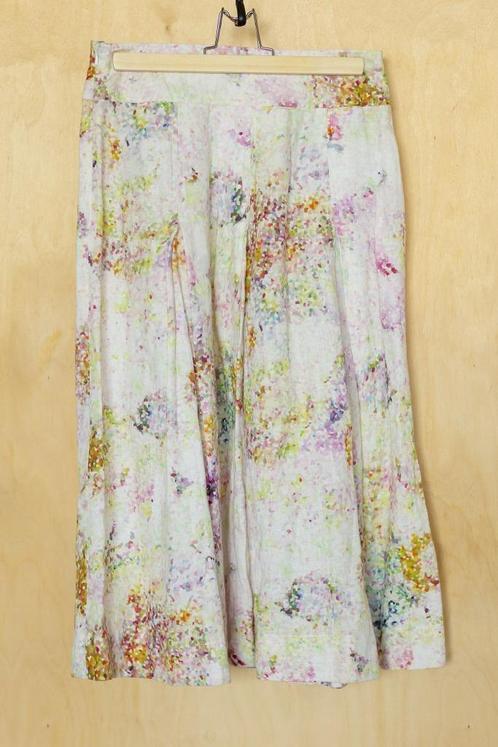 Riani witte linnen midi rok kleurrijke print S 36, Kleding | Dames, Rokken, Zo goed als nieuw, Maat 36 (S), Wit, Onder de knie
