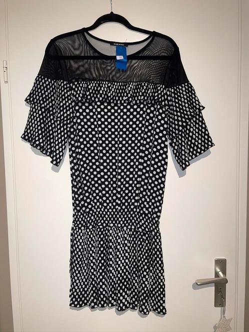 zwart wit polkadot lace jurk dress layer mt L / XL, Kleding | Dames, Jurken, Zo goed als nieuw, Maat 38/40 (M), Zwart, Knielengte