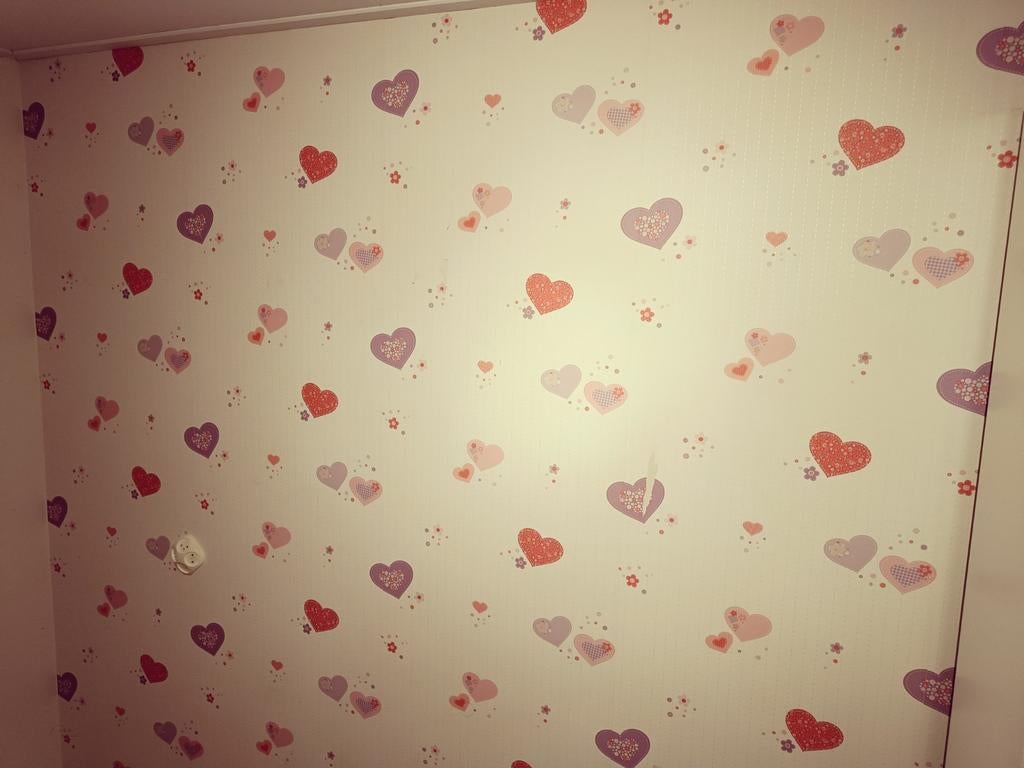 rol behang caselio 10 meter x 53cm hartjes kinderkamer, Ophalen, Minder dan 10 m², Paars, Meisjes kamer hart vorm
