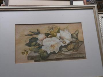 Mooi schilderijtje Witte Rozen op e Tafel SH Kapel-Vogelaar beschikbaar voor biedingen