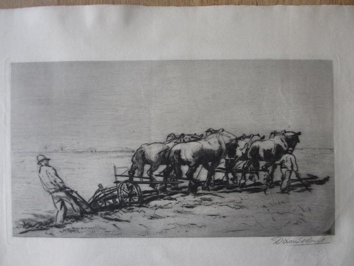 Daan Bout Ploegarbeid premie ets 1932, Antiek en Kunst, Kunst | Etsen en Gravures, Ophalen of Verzenden