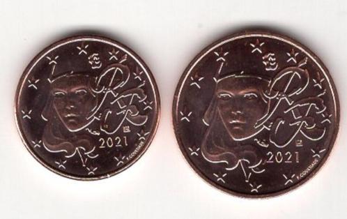1 + 2 Eurocent Frankrijk 2021 - UNC, Postzegels en Munten, Munten | Europa | Euromunten, Setje, Overige waardes, Frankrijk, Verzenden
