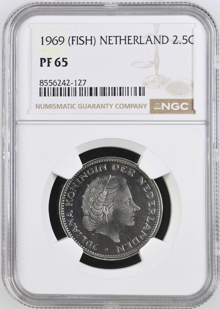 1 Rijksdaalder 1969 Vis NGC Proof 65 (€ 550), Postzegels en Munten, Munten | Nederland, Losse munt, 2½ gulden, Koningin Juliana